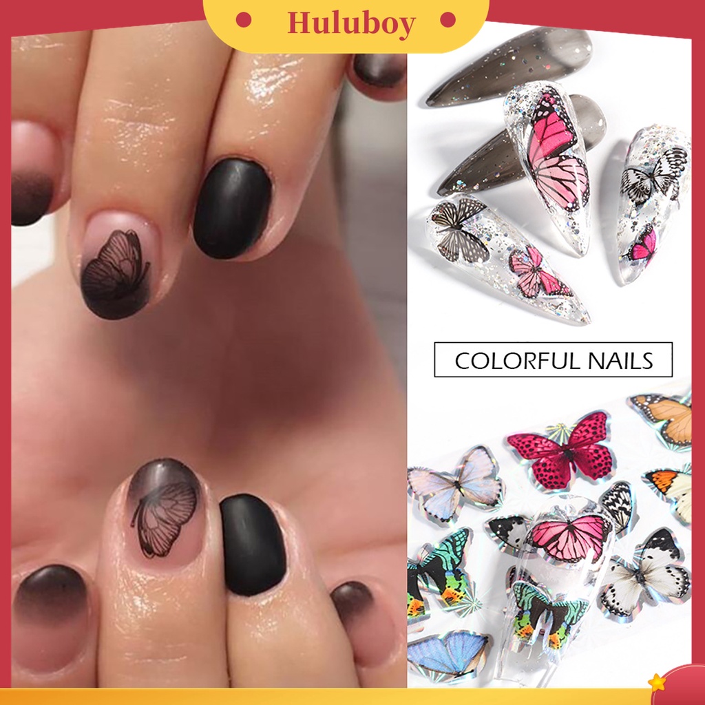 Huluboy Huluboy♡ 20pcs Stiker Kuku Motif Kupu-Kupu Untuk Dekorasi Manicure