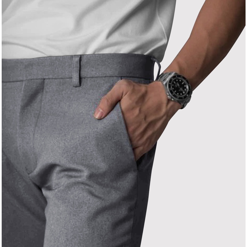 Dritto Ankle Pants - Celana Bahan Formal Slim Fit - Abu Muda