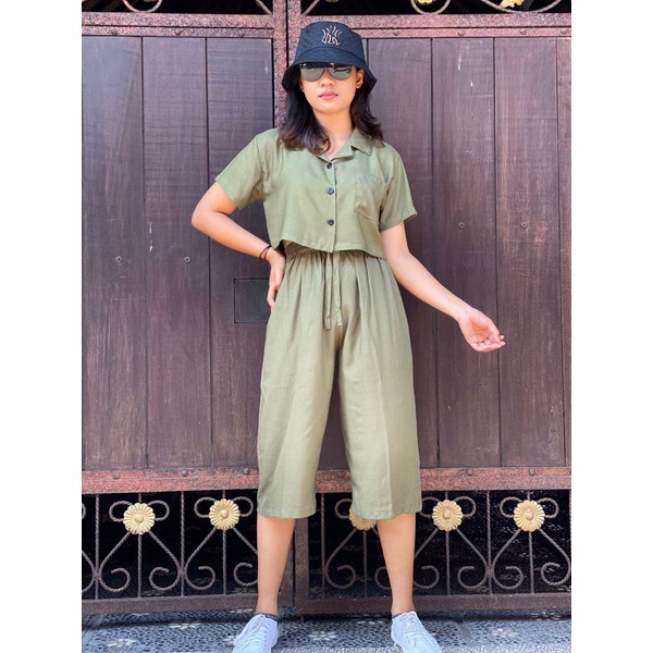 Oneset Crop Sinta  / Set Rayon Crop / New One Set-Sage Green