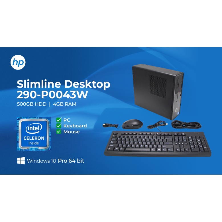PC DEKSTOP HP SLIMLINE 290 INTEL CEL RAM 8GB HDD 500GB + SLOT SSD M.2 WINDOWS 10 GARANSI