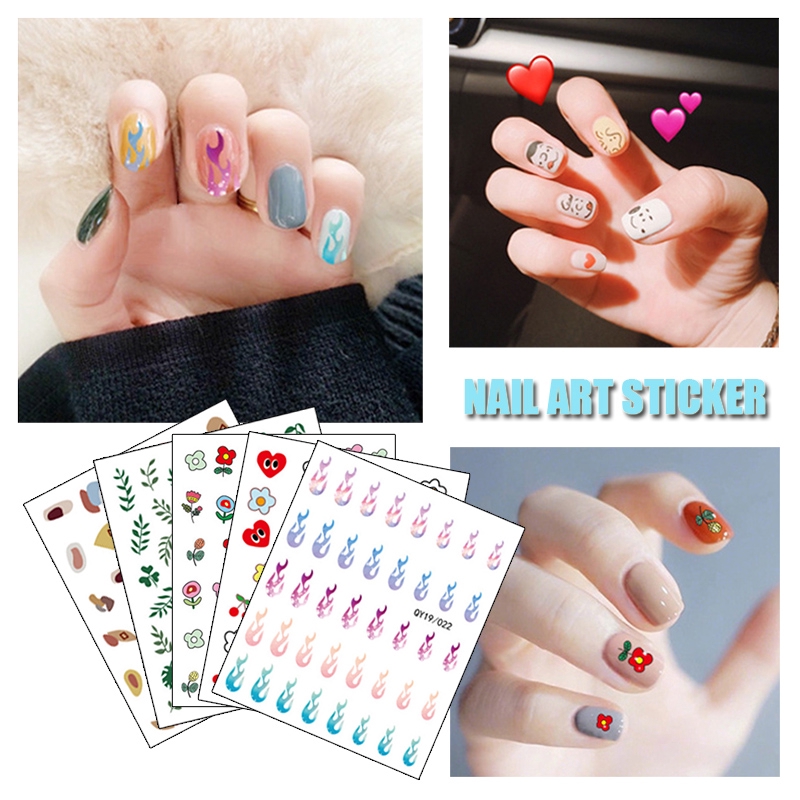 Qy19/019-036 Stiker Nail Art Motif Kartun Bunga/Hewan/Buah/Pelangi/Smiley Untuk Manicure Anak/Dewasa