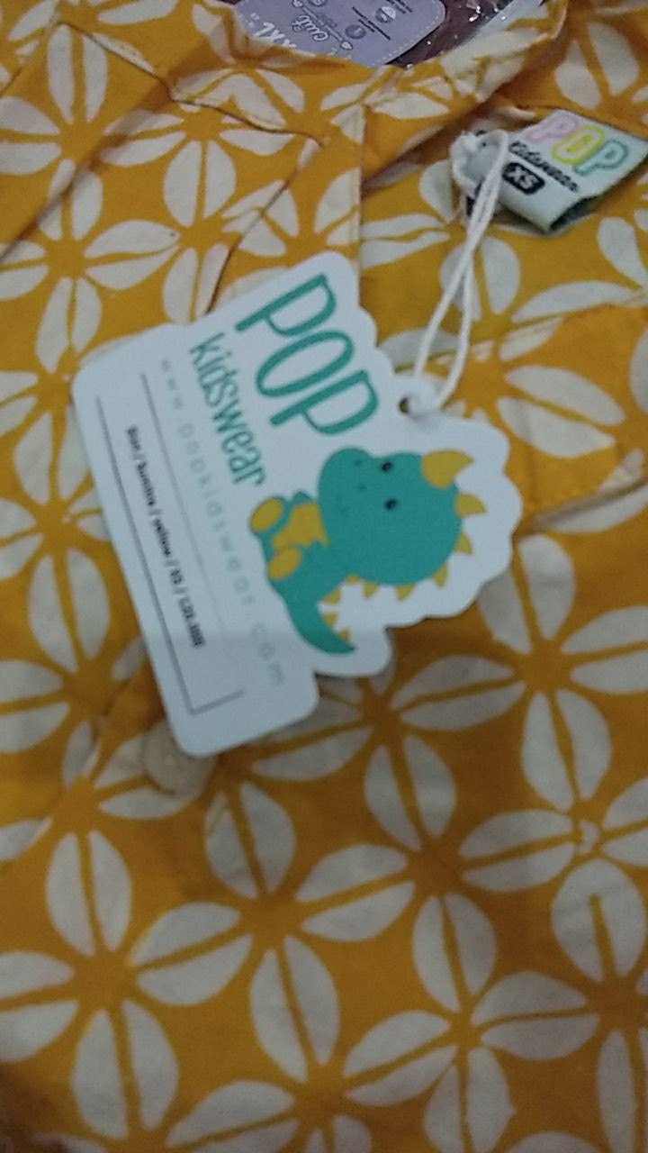 Pop Kidswear   Sumitra Batik Shirt - Kerah Biasa - Kemeja Batik Cap Anak Kuning Bahan Katun