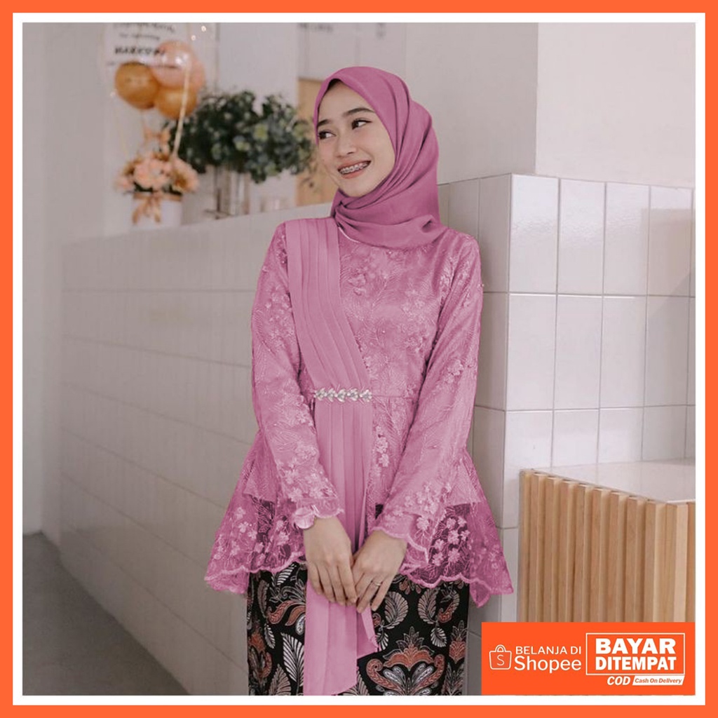 Kebaya modern wisuda tunangan lamaran couple murah remaja seragam seragaman sarimbit allsize kebaya brokat kebaya pesta bajan brukat-Dustypink