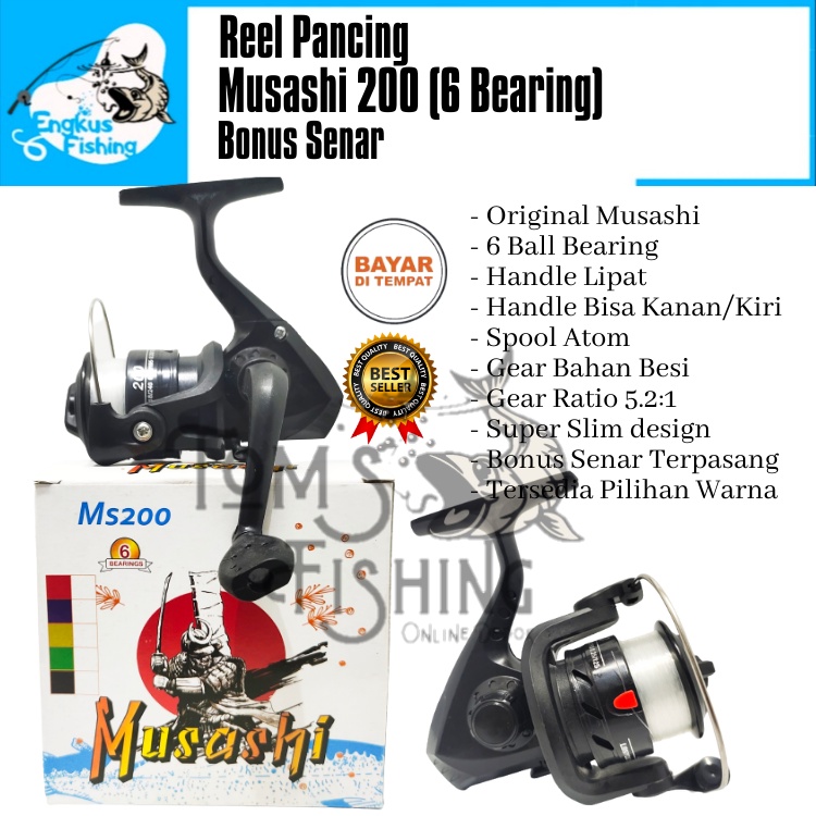 Reel Pancing Musashi MS200 Mini ( 6 Bearing ) Bonus Senar Murah - Engkus Fishing