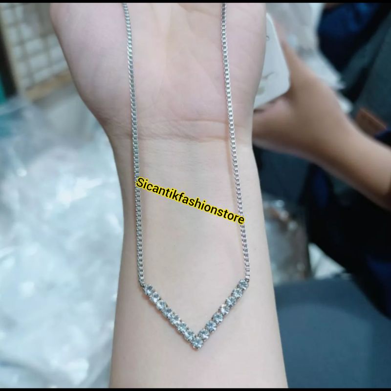 Kalung Fuji Titanium Silver Anti Karat Selamanya Kalung Titanium Fuji Viral Terlaris Terbaru Fashion Wanita Kalung Fuji Silver