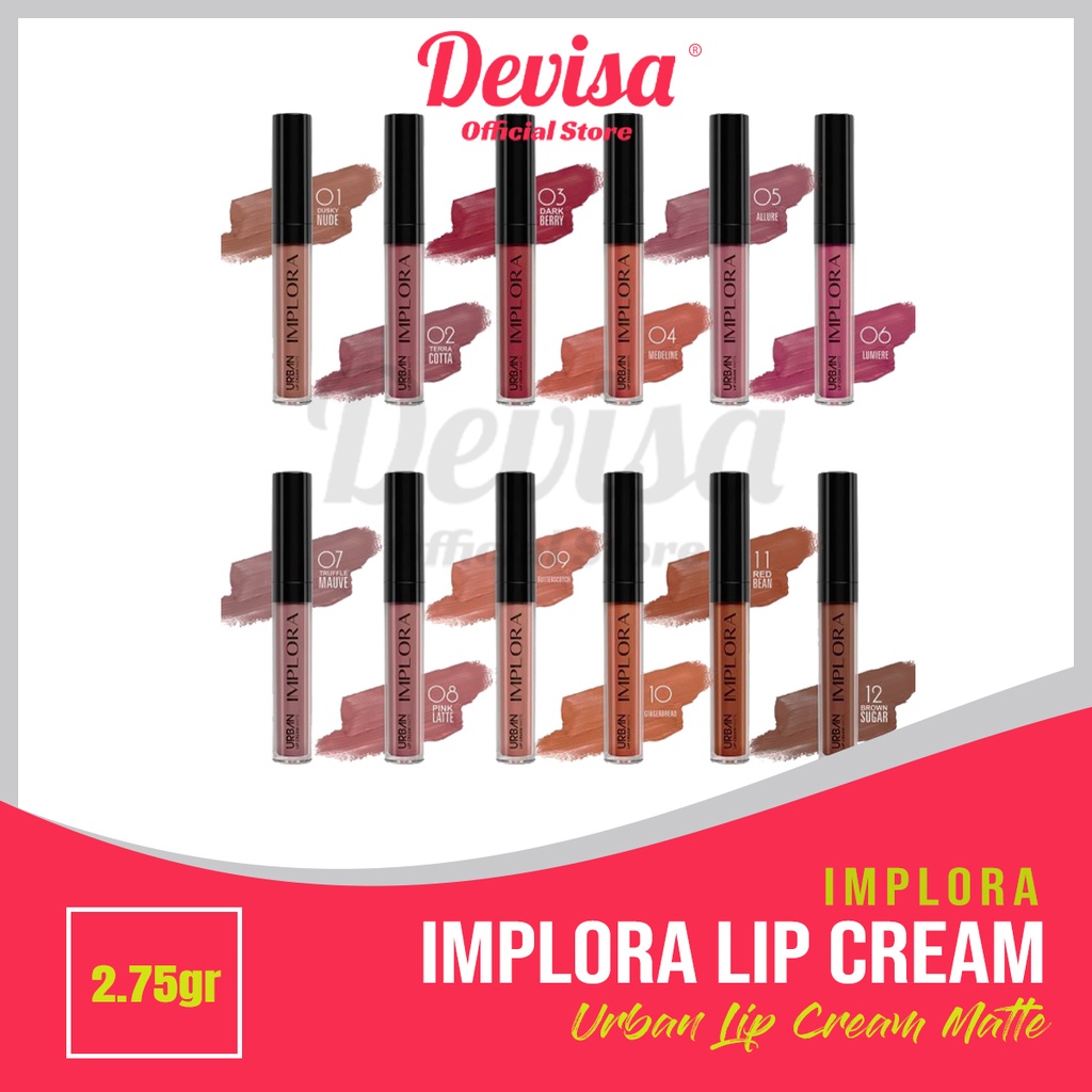 IMPLORA Urban Lip Cream Matte Velvet ( lipcream Lipstick Lipstik )  Dusky Nude - Terracotta - Dark B