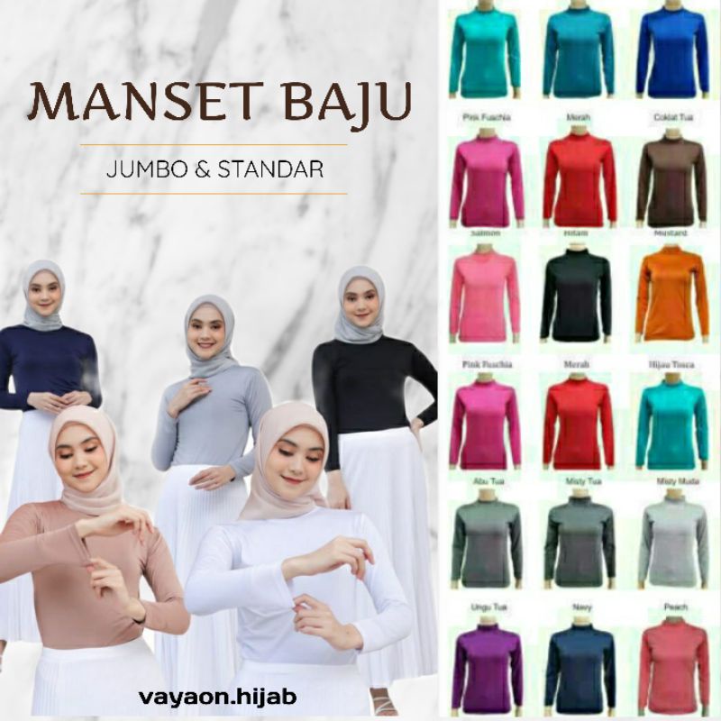 Inner Manset Baju Dewasa Lengan Panjang All Size Jersey Spandek  Standar Dan Jumbo Xxl To Xxxl  Premium / Dalaman Baju Kaftan Turtleneck Vayaon Hijab