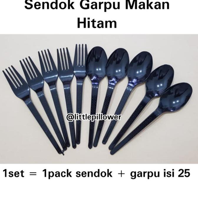 PALING LARIS 1 Set Sendok Garpu HITAM Plastik Grosir (Isi 25 sendok + 25 garpu) TERLARIS