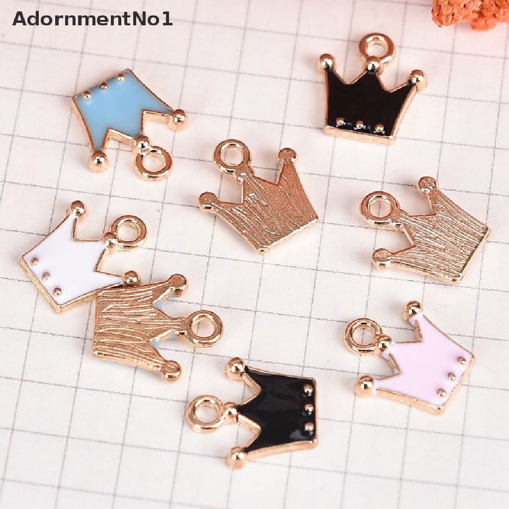 (AdornmentNo1) 10pcs / Set Liontin Enamel Bentuk Mahkota Kecil Bahan Alloy Untuk Kerajinan Tangan DIY