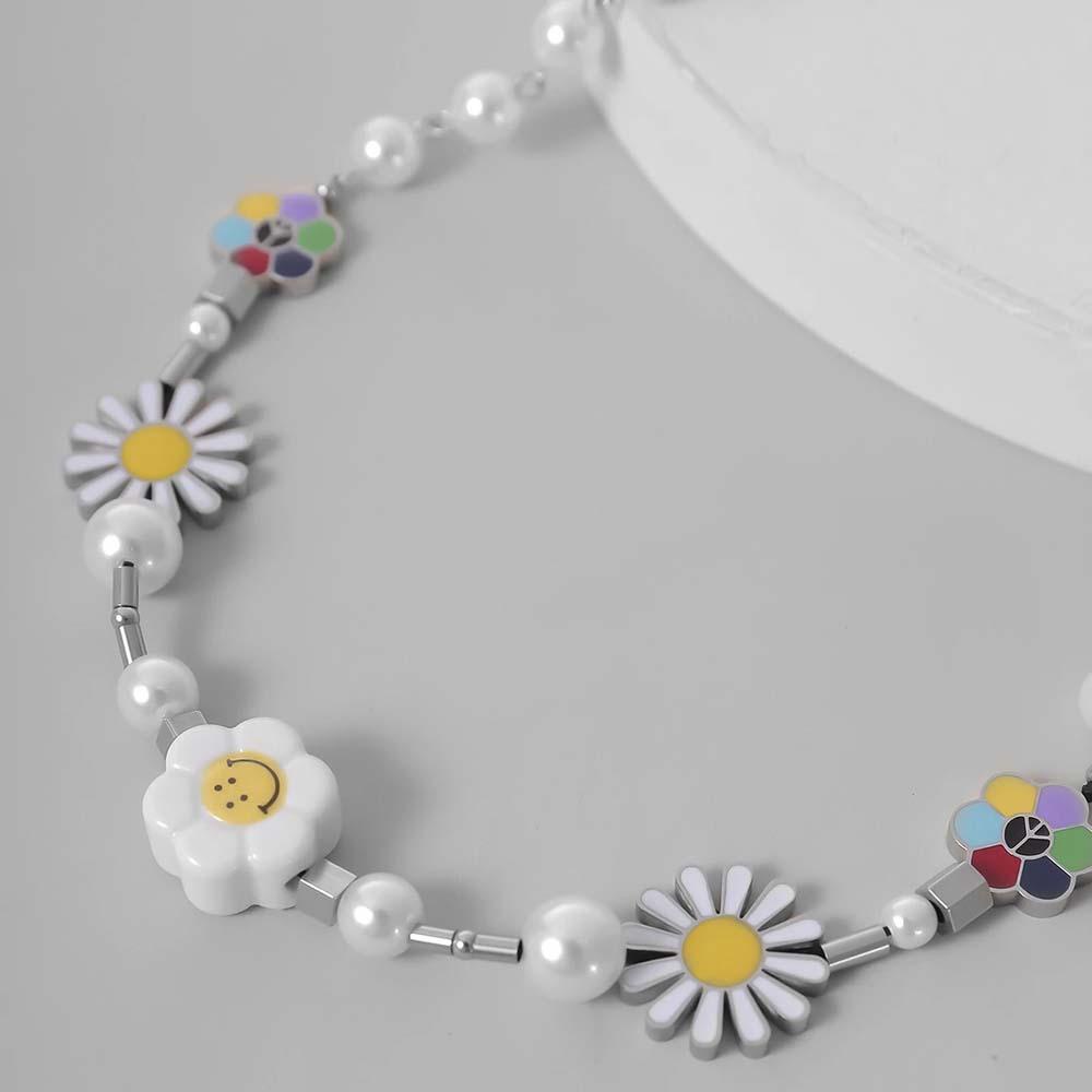 Needway   Kalung Bunga Matahari Gadis Trendi Mutiara Daisy Smile Rantai Klavikula