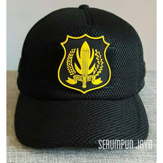 TOPI SECURITY LOGO KUNING - TOPI SECURITY LOGO KUNING BESAR JARING DOBEL MESH VELCRO + PATCH