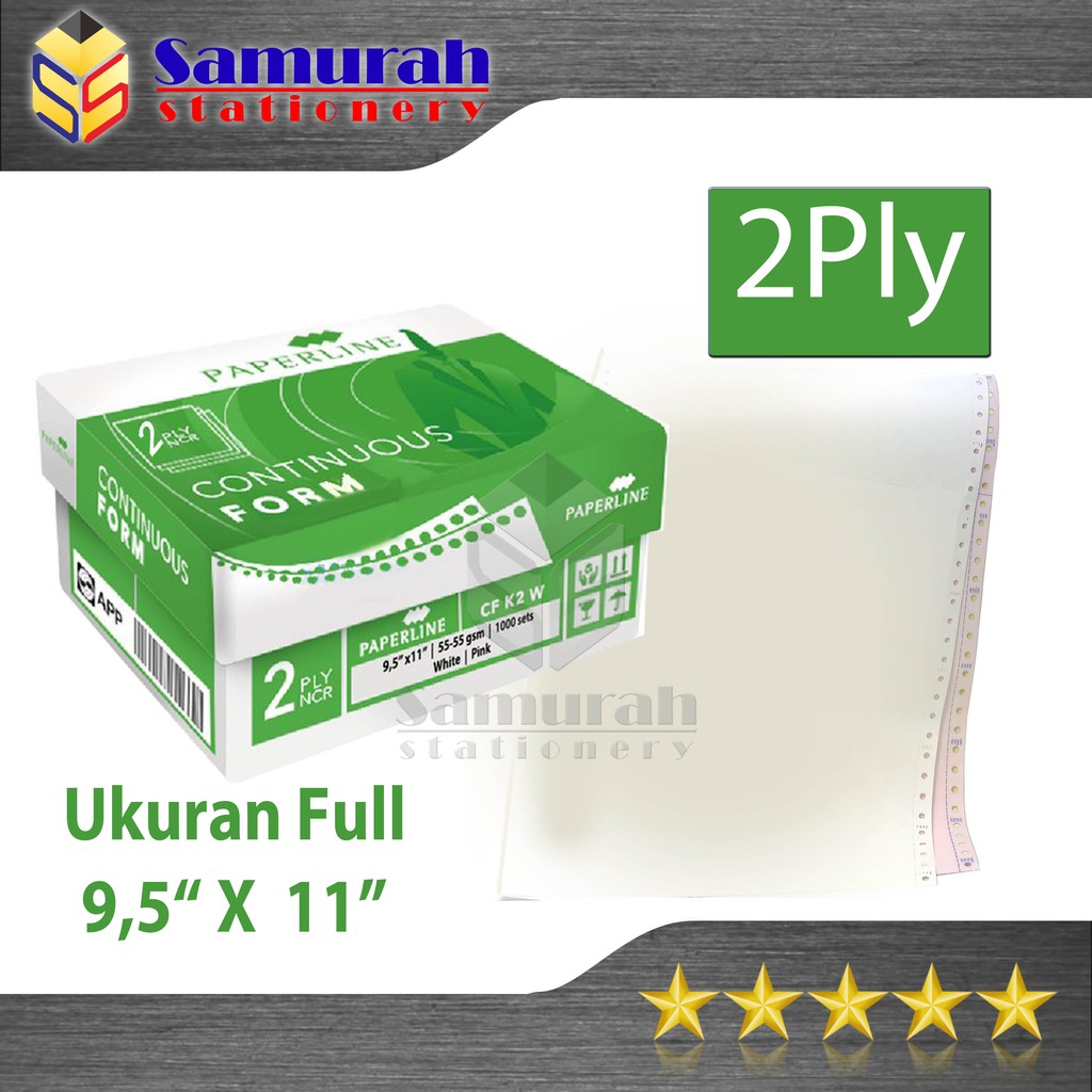 

Kertas Continuous Form Paperline 9,5 x 11 K2 W Full 2 PLY NCR / 9,5 x 11/2 K2 W PRS ( Warna Bagi 2 )