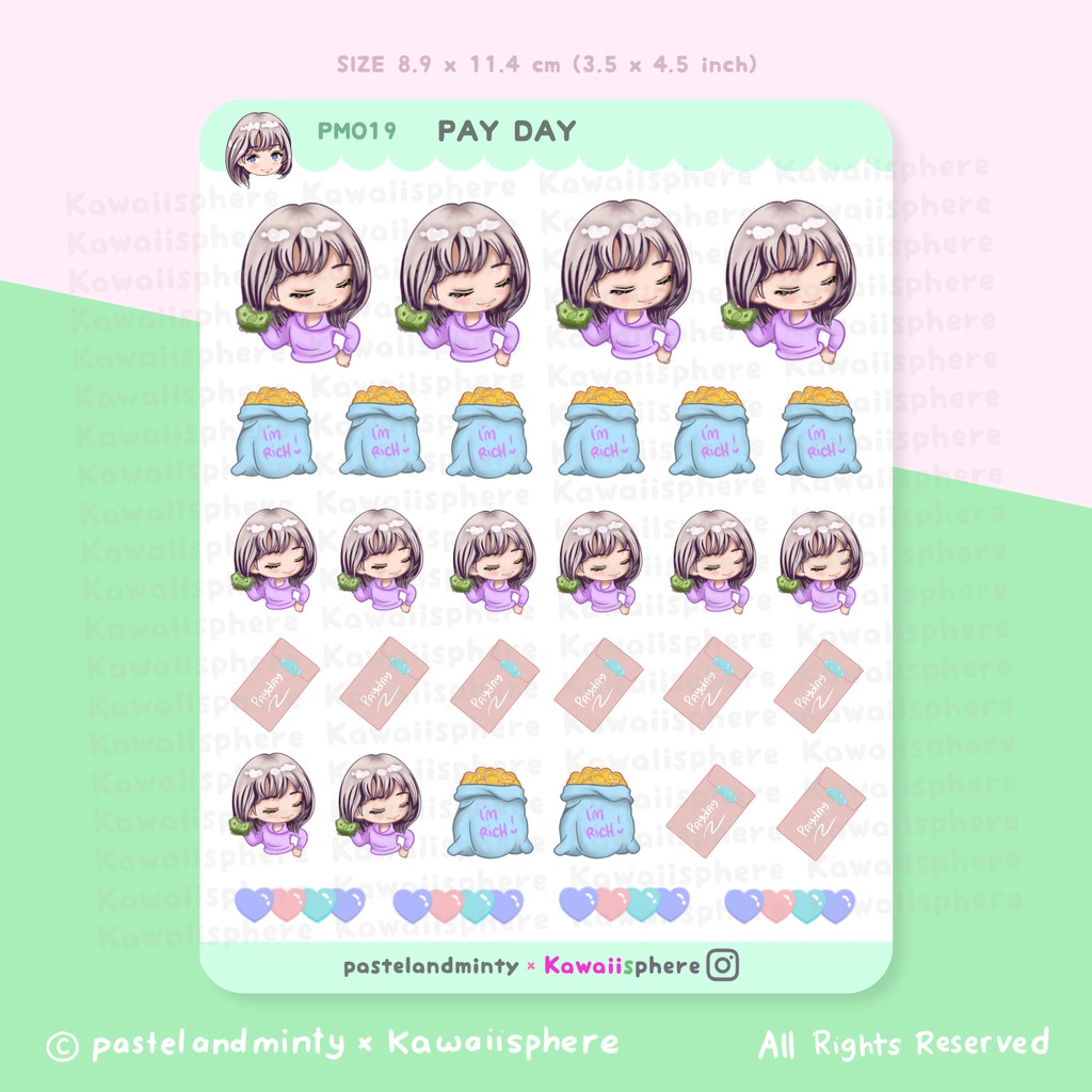 

ay Day Sticker Sheet | Planner Journal Sticker Gajian Payday Pastelandminty