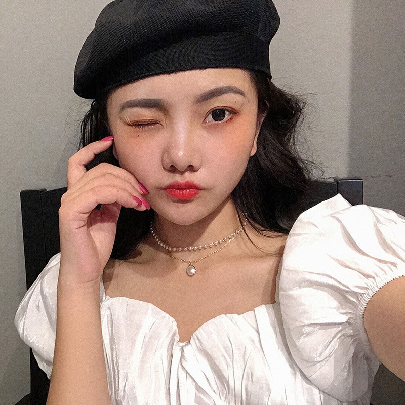 Kalung Rantai Klavikula Liontin Mutiara Ganda Warna Silver Untuk Wanita