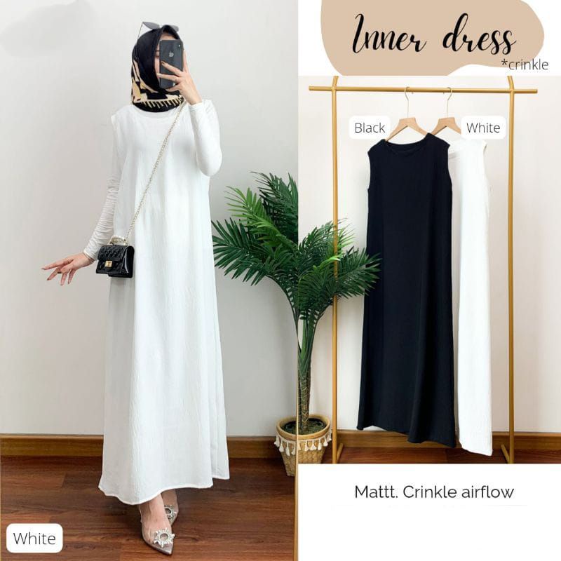 Inner Dress Crincle Tanpa Lengan