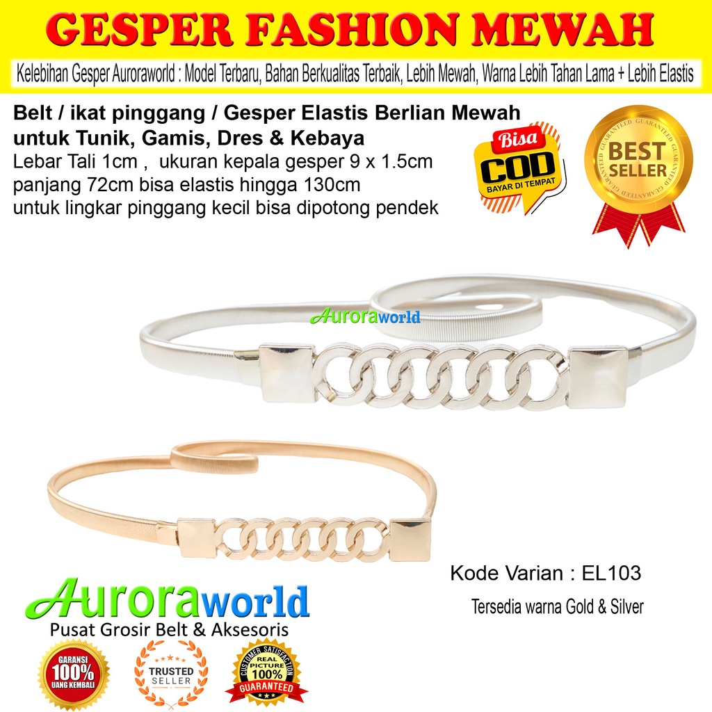 Auroraworld belt elastis gesper wanita elastis ikat pinggang wanita Fashion cewek terbaru bisa COD