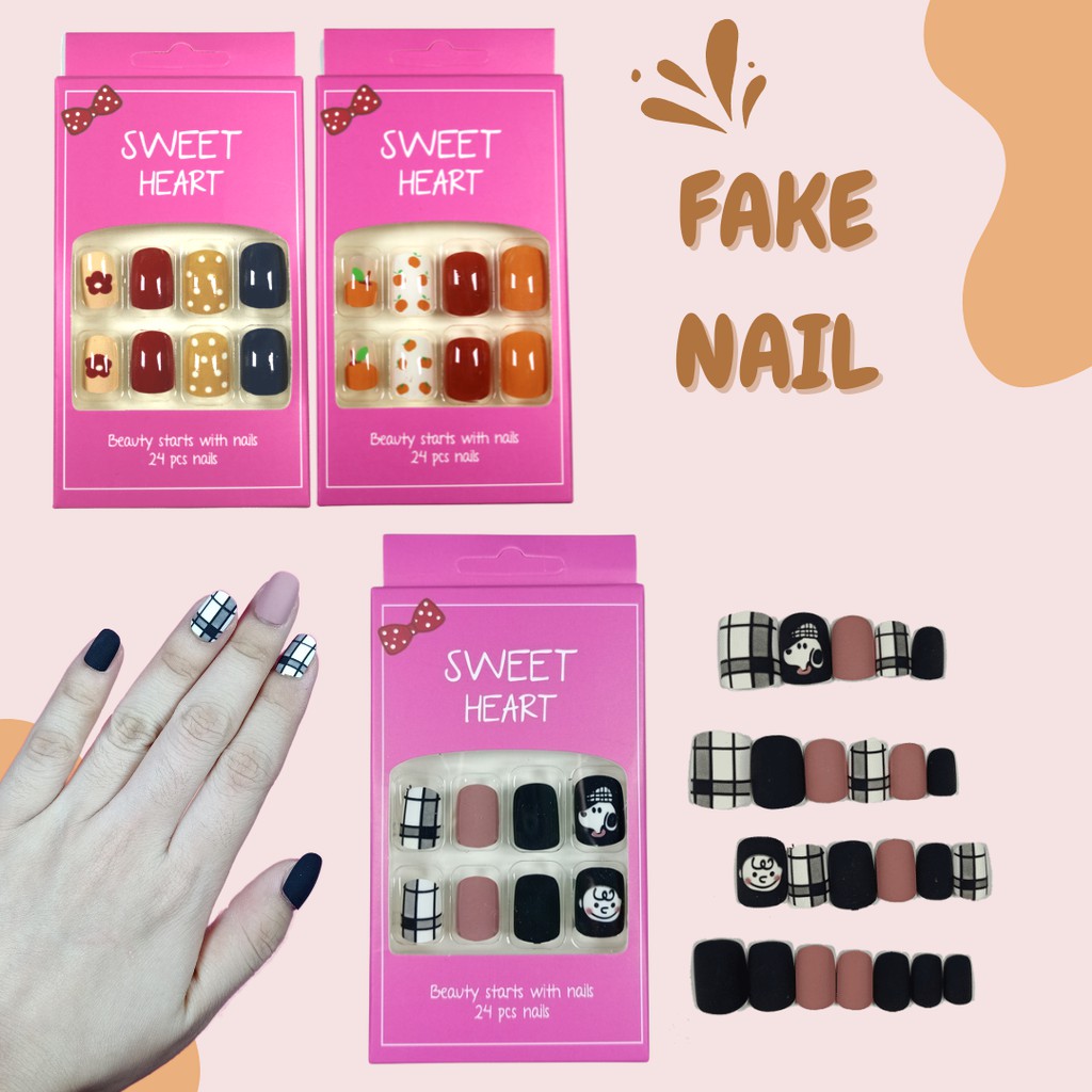 SWEETHEART FAKE NAILS (1 box 24pcs nails + Free 1 liquid Glue) / KUKU PALSU / FAKE NAIL WANITA