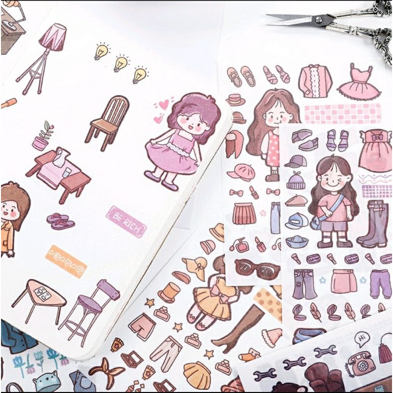 

Chibi Girl or Boy Character Washi Sticker Scrapbook Journal - 4 Design Option // Dimino