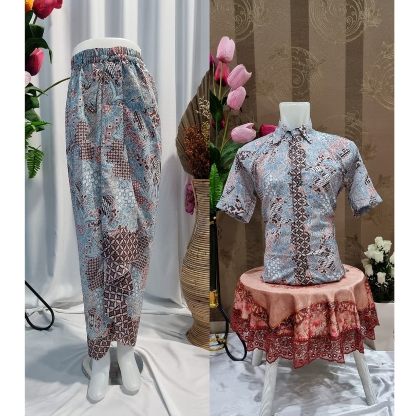 HN MODE - Couple kemeja batik pendek mix rok rempel floral volume 2