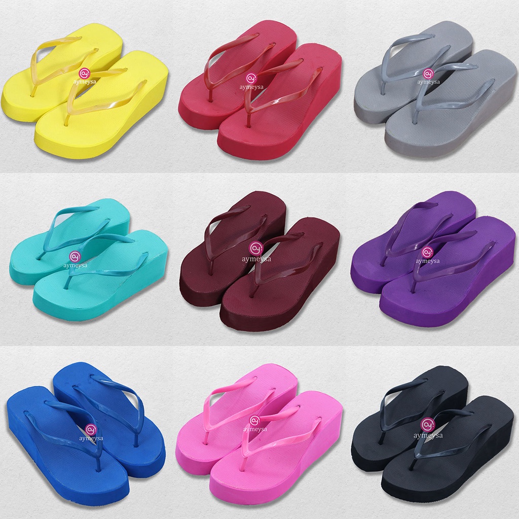 Sandal Wedges Spon Colorful Jepit POLOS Kualitas Super