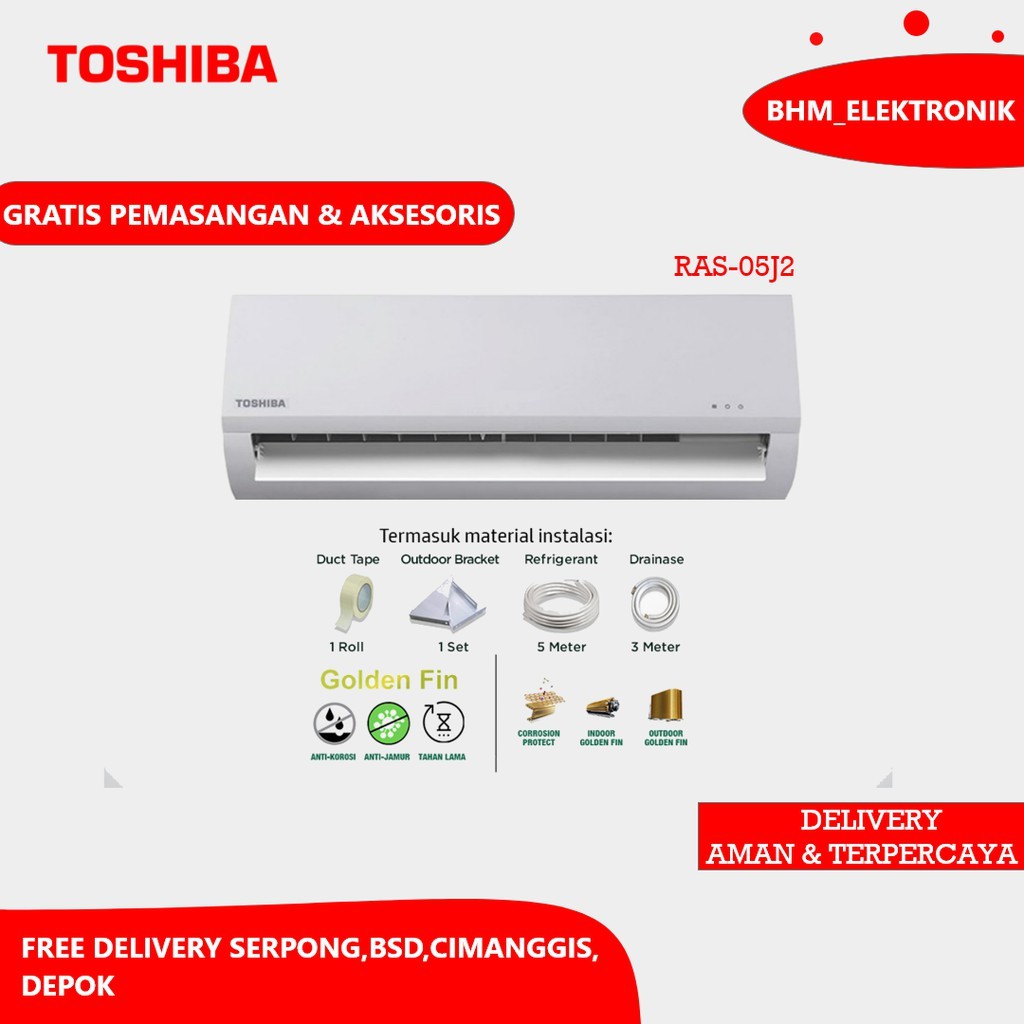 AC TOSHIBA AC 1/2 PK Golden Fin ECO - 05J2KG LOW WATT AC 1/2PK LOW WATT MURAH 340WATT