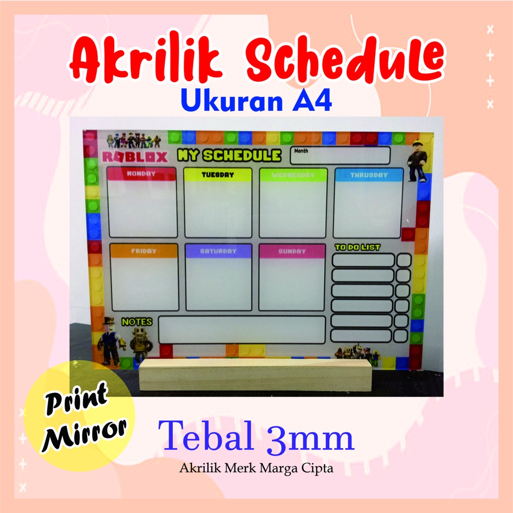 

Cetak Print Akrilik Jadwal Sekolah Acrylic Schedule Ukuran A4 Tebal 3mm Online Cepat Murah Bagus
