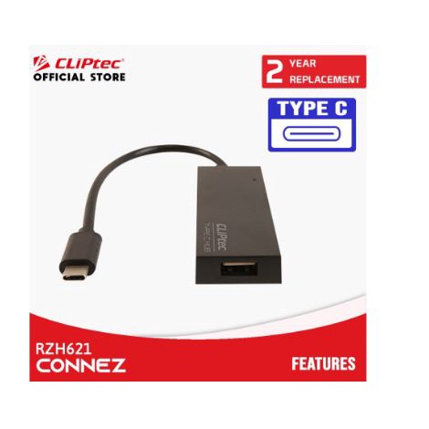 Type c to usb A hub cliptec 4 port 3.1 2.0 5Gbps 480Mbps for pc laptop connez rzh-621 rzh621