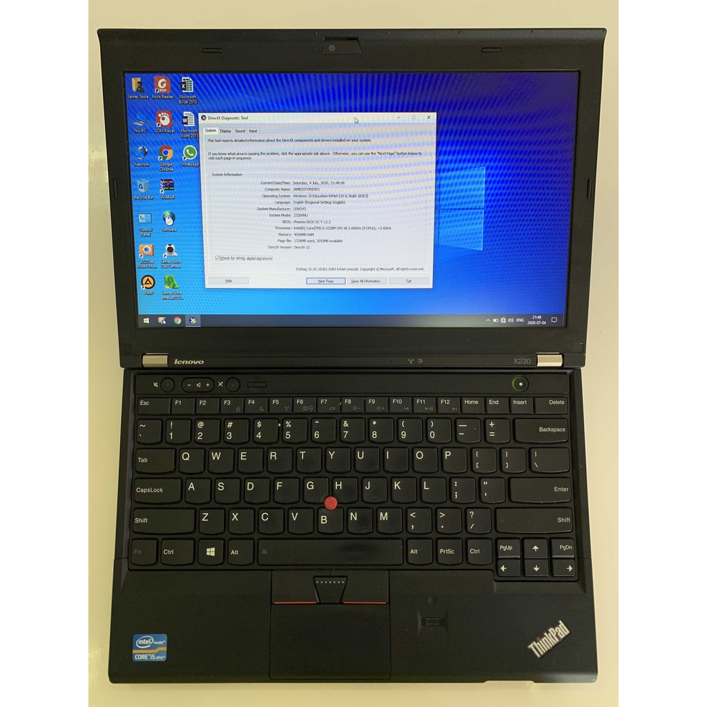 Laptop-Murah-Lenovo Thinkpad-X230-Corei3Gen3-Ram4G-HDD320G-Kamera-DVD-Design-Gaming-Win10-Siap Pakai