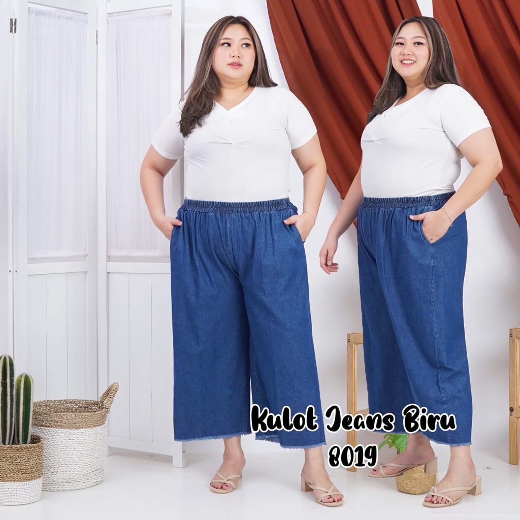 8119.1 Zelia || Kulot Big Size 7/8 Jeans Biru || Celana Wanita Jumbo 7/8 Jeans