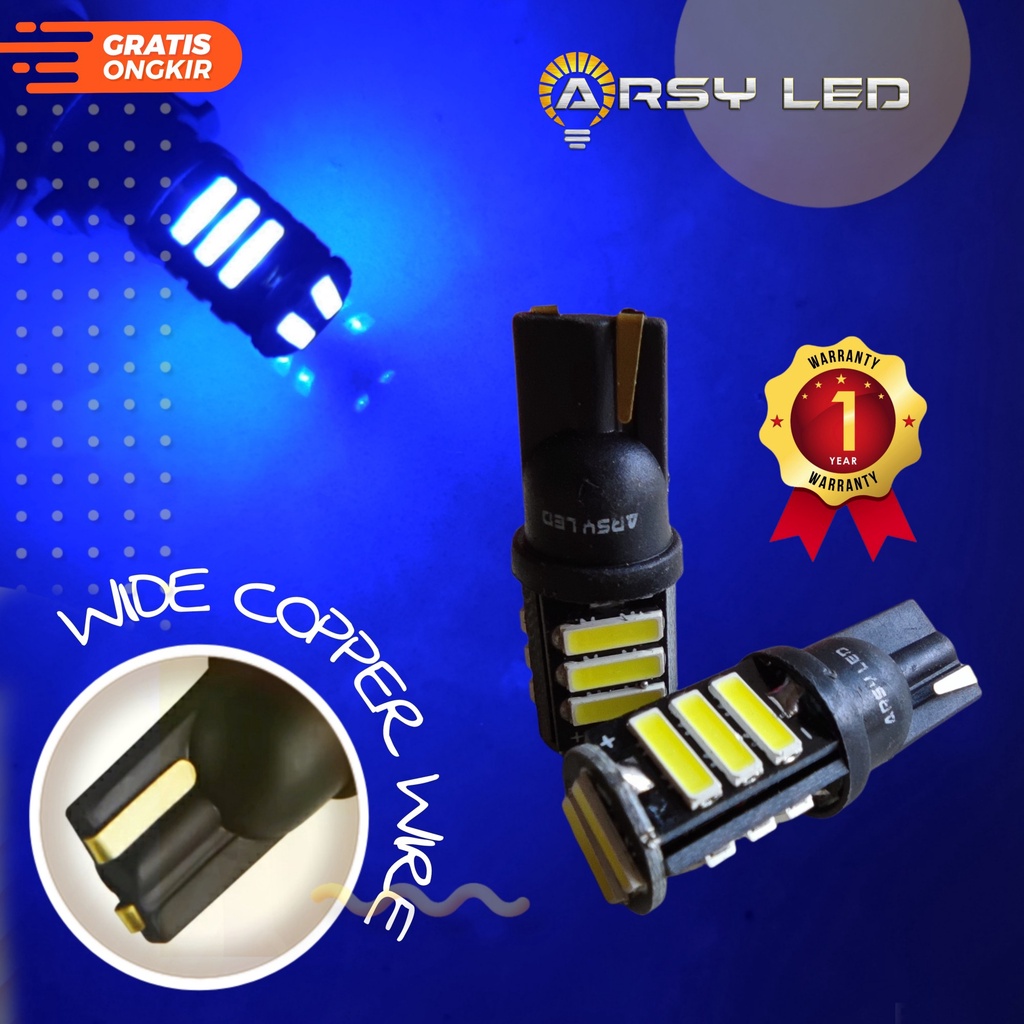 Lampu Led senja Motor Mobil T10 7014 11 titik Sein Mundur Super Terang Beat Vario Mio Garansi-biru wide