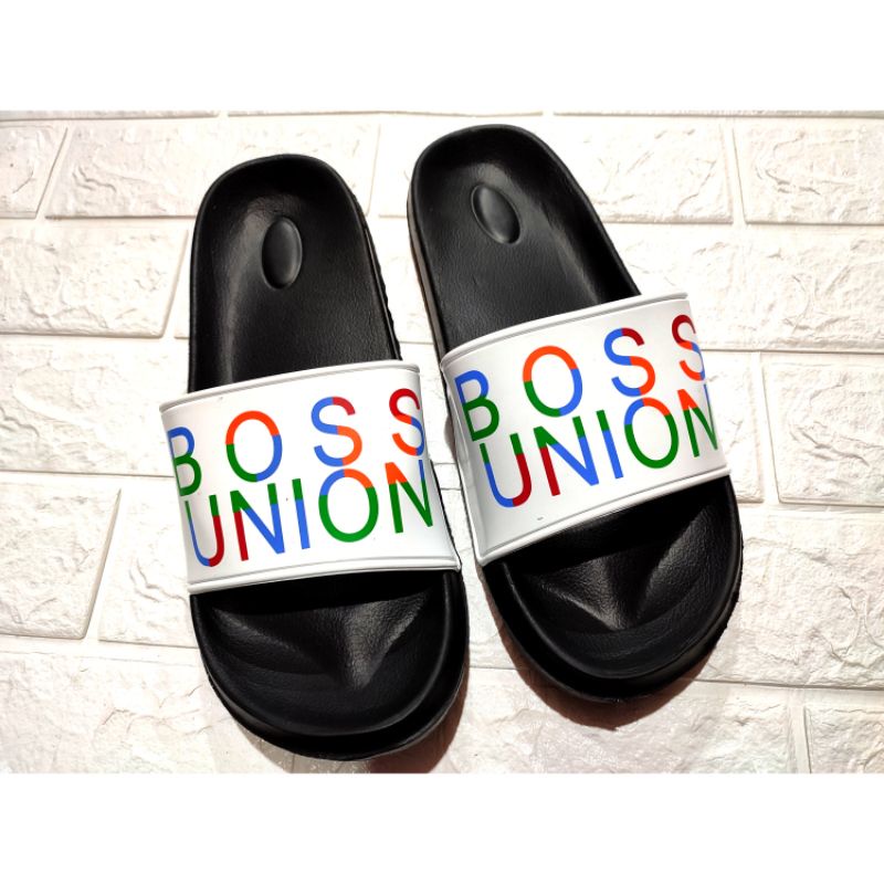 sandal slop pria shevano motif ini punya boss sandal slide