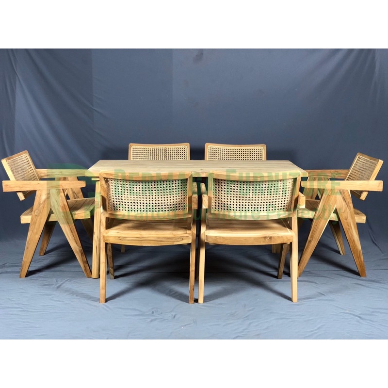 KURSI MEJA KAKI A SANDARAN ROTAN 1 SET KAYU JATI KURSI CAFE KURSI TAMU TERMURAH