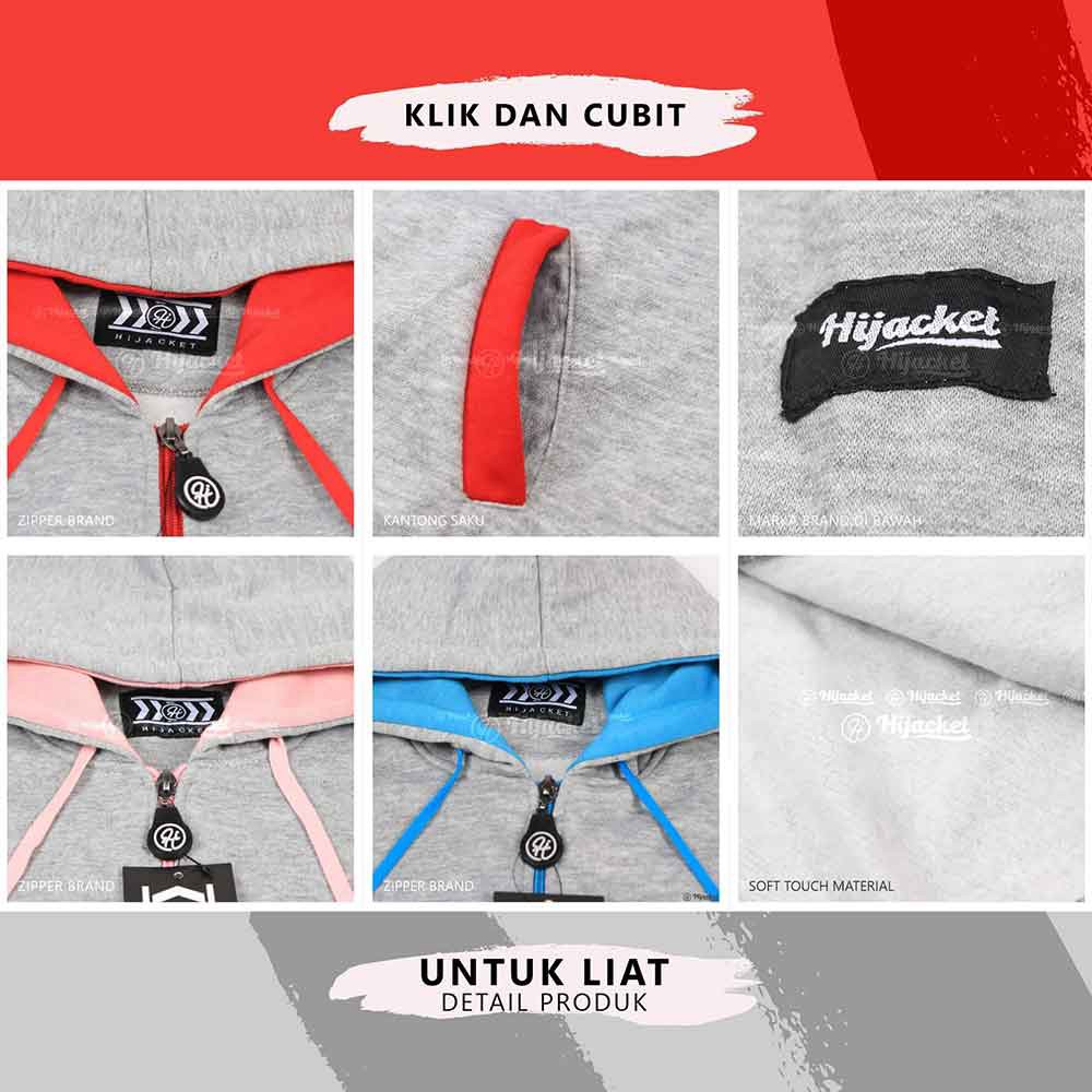 Jaket Jacket Polos Hoodie Panjang Wanita Cewek Muslimah Hijabers Kekinian Abu Muda Hijacket BC Grey-4