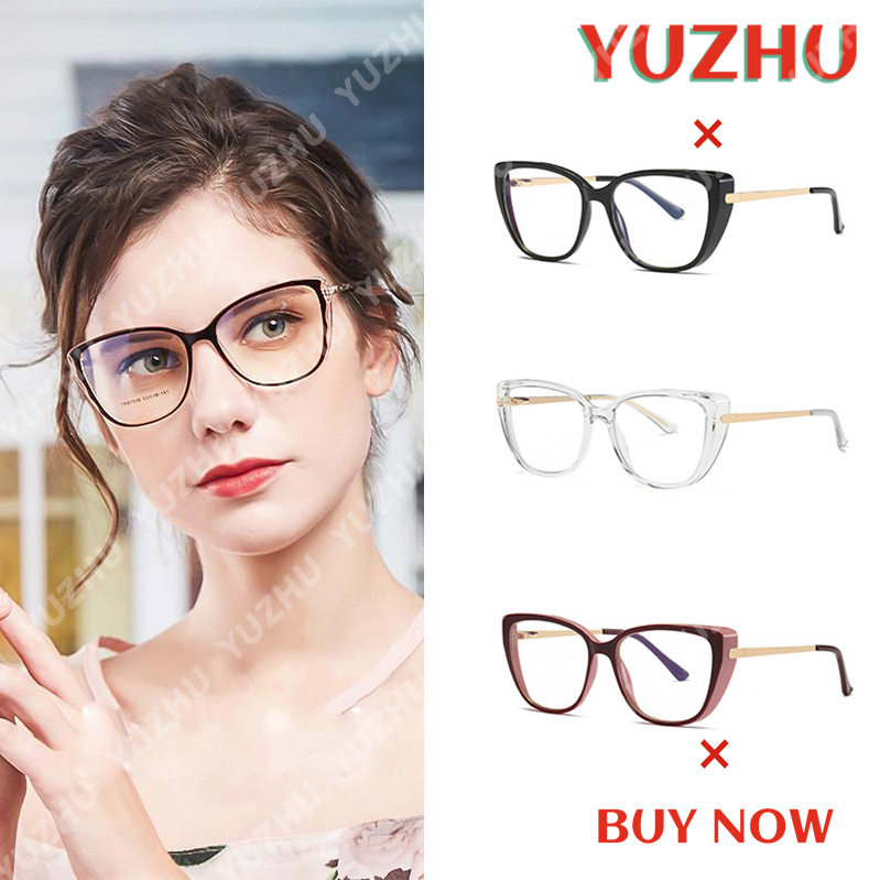 (YUZHU) COD Kacamata Cat Eye Kacamata Fashion Anti-blue Light Full Frame Untuk Wanita