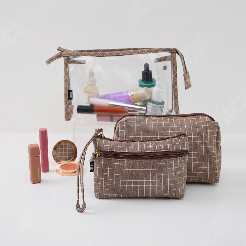 ACE Ataru Set 3 Pcs Pouch Kosmetik Squared - Cokelat