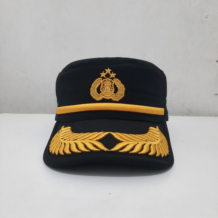 Topi Komando Pamen Polri Hitam Bordir Logo Tribrata Twist Halus Premium