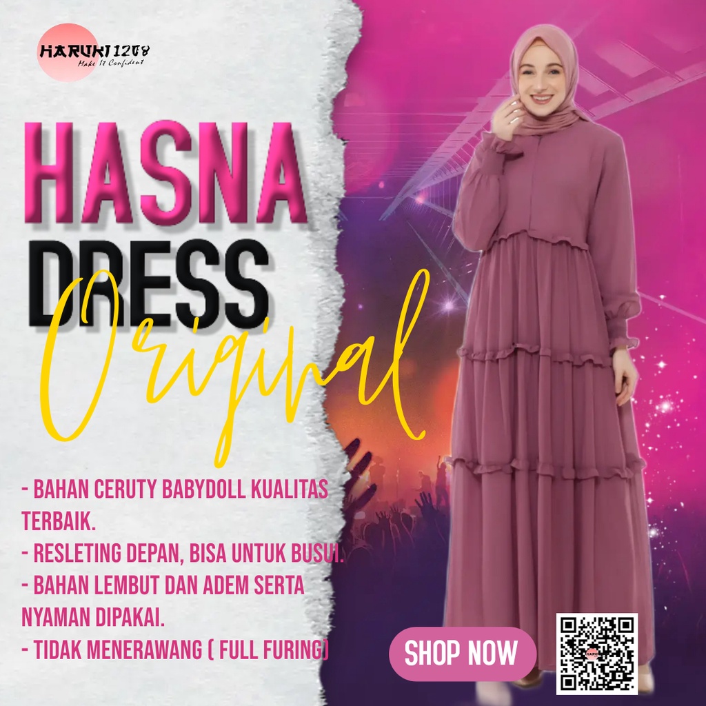 Baju Gamis Dress Dres Fashion Muslim Wanita Terbaru Premium Kekinian | Hasna Dress | Original