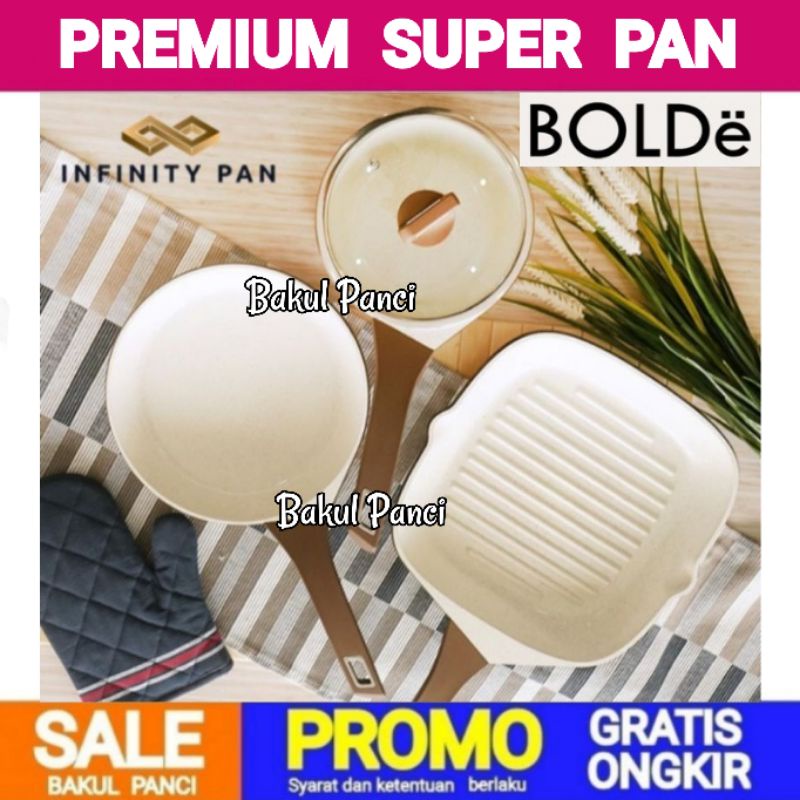 BOLDe SUPER PAN - INFINITY PAN SET GOLD - WAJAN PANCI GRILL PAN FRY PAN SAUCE PAN CASSEROLE FRYPAN -