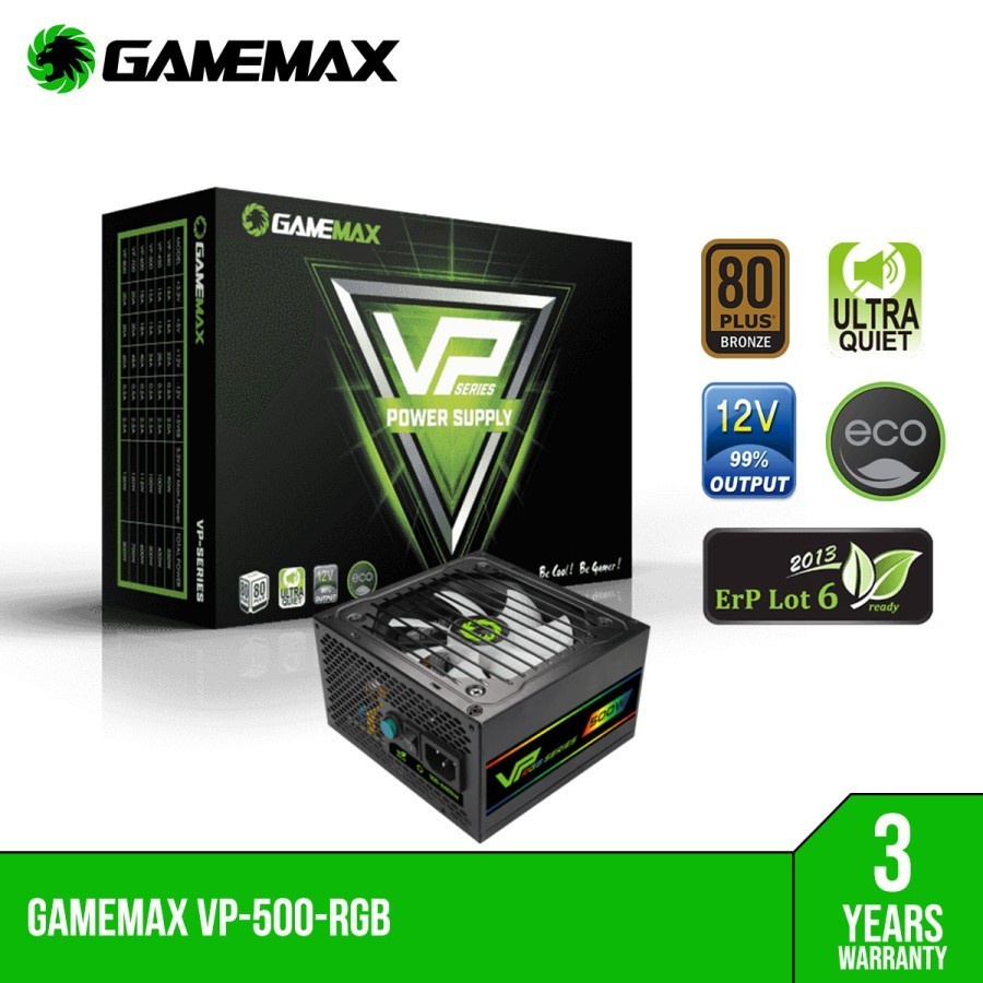 GameMax VP-500-RGB Power Supply 500W 80+ Bronze PSU 500 Watt Ori