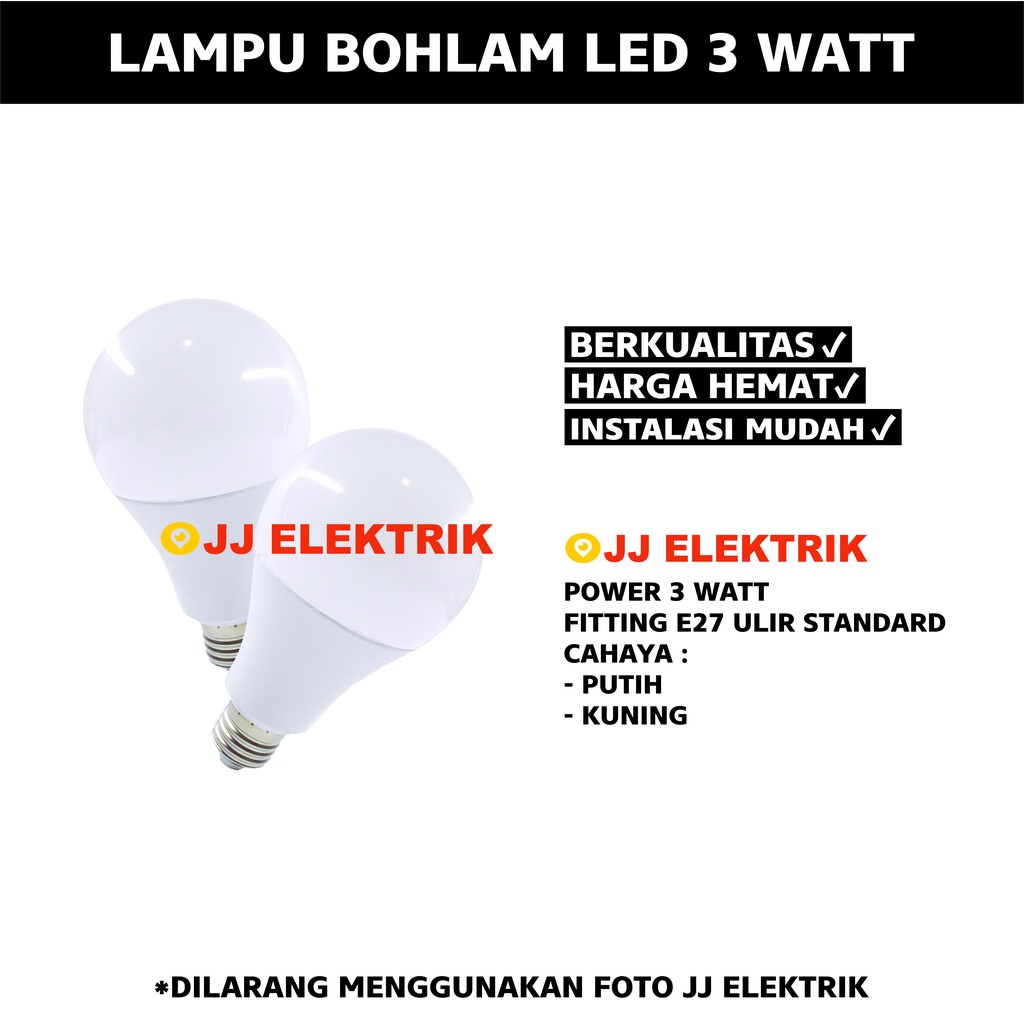 Jual Lampu LED Bulb 3 Watt 3W Kuning Warm White / Putih Bohlam SNI ...