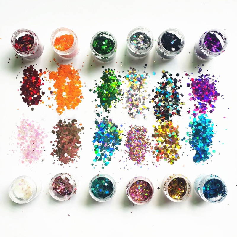 SIY  12 Colors Mixed Holographic Makeup Chunky Glitter Face Body Eye Hair Nail Epoxy Resin Festival Chunky Hexagons Sequins