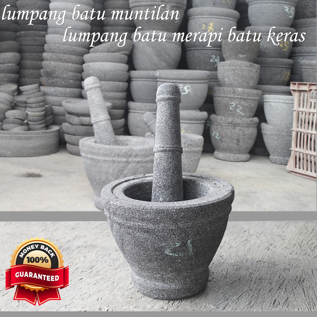 Lumpang batu mini 12-14 cm batu keras batu kali harga promo bonus tempat sambal