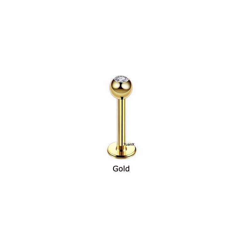 1 Piece Flat Head Labret Stud Lip Ring/Ear Cartilage Tragus Helix Piercing 16Gauge Stainless Steel with Zircon