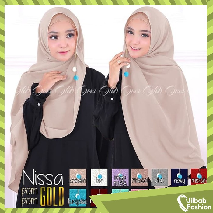 Hijab Nissa Pompom Jilbab Gold Jilbab Instan Fashion Muslim Pashmina