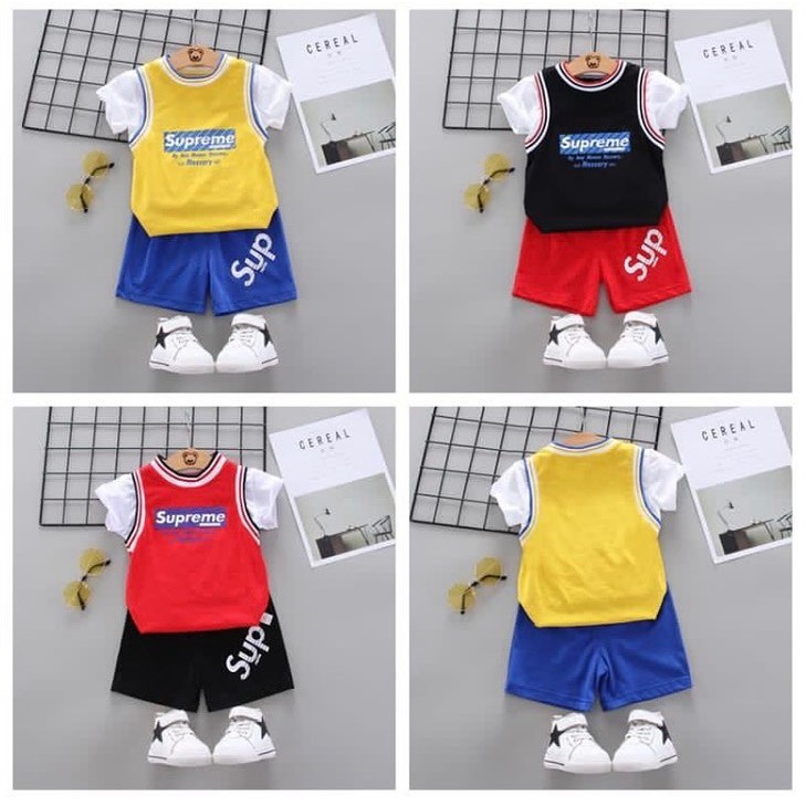 SUPRM SPORT Baju setelan kaos celana pergi jalan lucu fashion anak bayi cowok laki murah