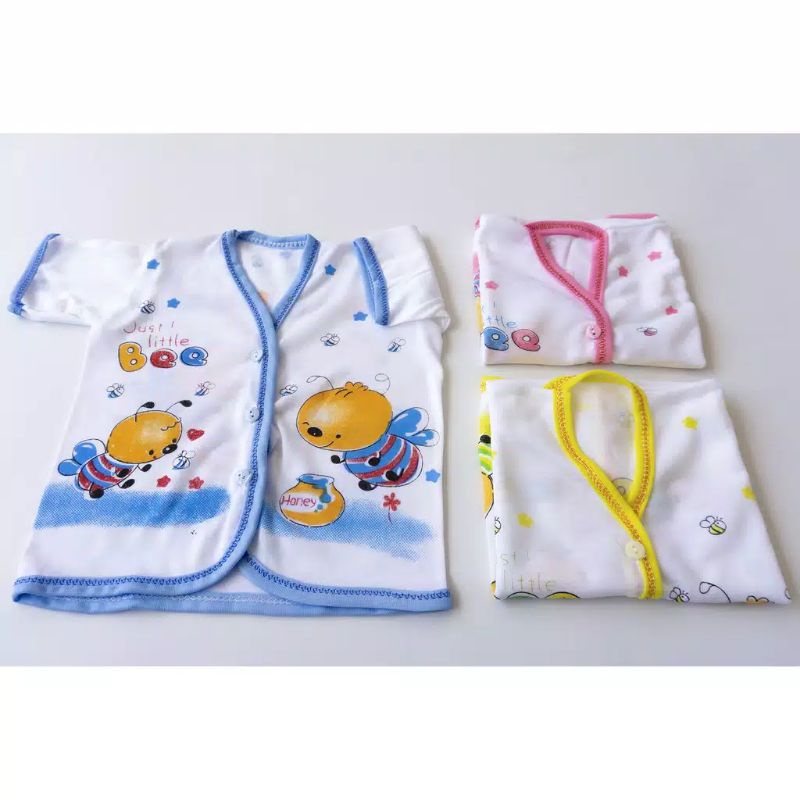 6Pcs Baju Bayi Lengan Pendek KATUN Kancing Depan