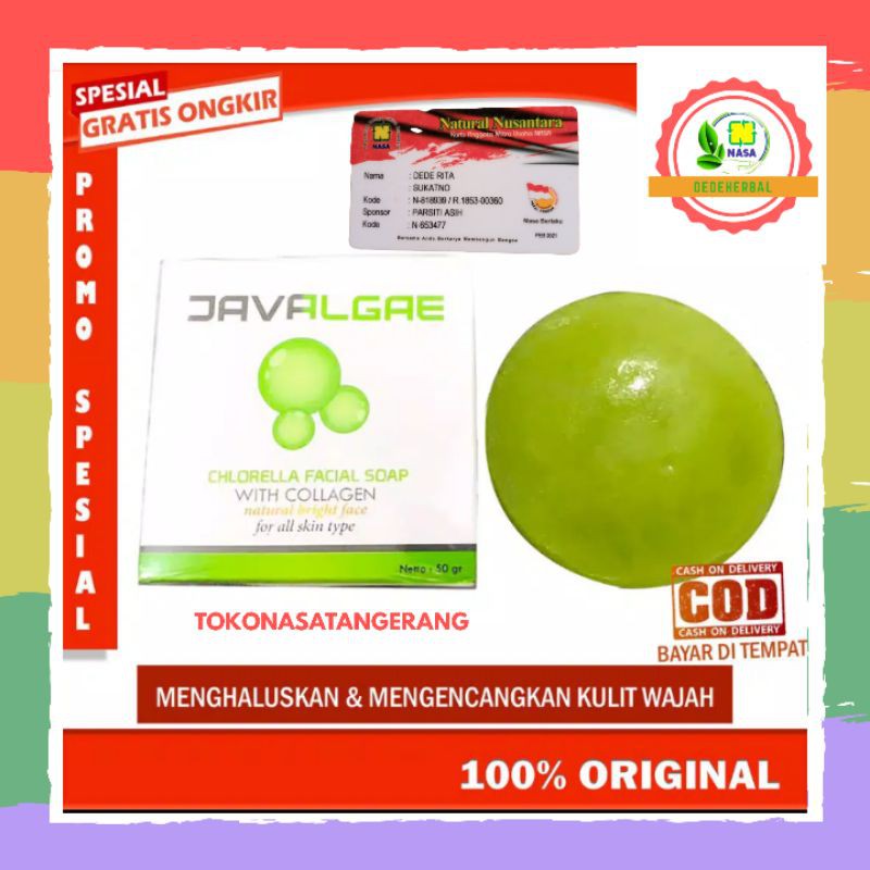 Sabun wajah javalgae nasa mengandung colagen mencerahkan bekas jerawat cewe cowo alami bpom original