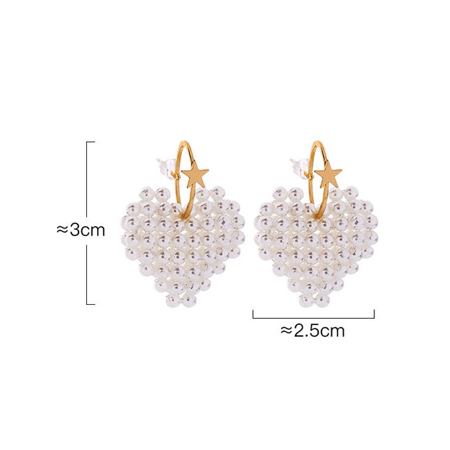 LRC Anting Tusuk Fashion Beige Star Hand-knitted Pearl Love Earrings D69575