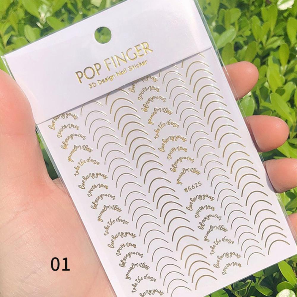 Timekey Stiker Kuku 3D Motif Garis Abstrak Warna Emas Untuk Dekorasi Nail Artmanicure A9K9