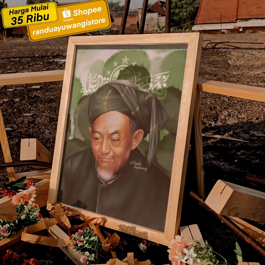 Lukisan  Hadrotus Syekh Hasyim Asy’ari (KH. Hasyim Asy’ari) di Papan MDF ukuran + Pigura Kayu (30x40